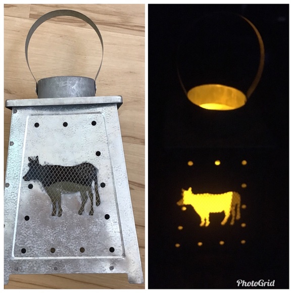 Other - Galvanized Metal Cow Flameless Candle Lantern NWOT